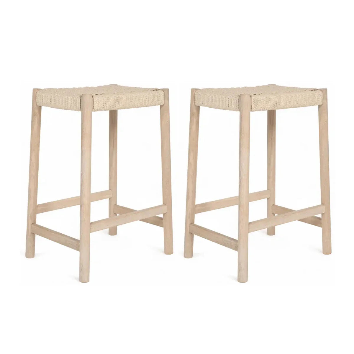 2er Set Barhocker Ida mit Geflechtsitz - Eiche bianco