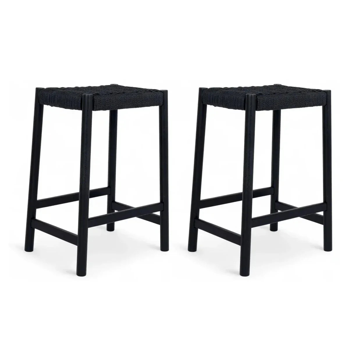 2er Set Barhocker Ida mit Geflechtsitz - Schwarz