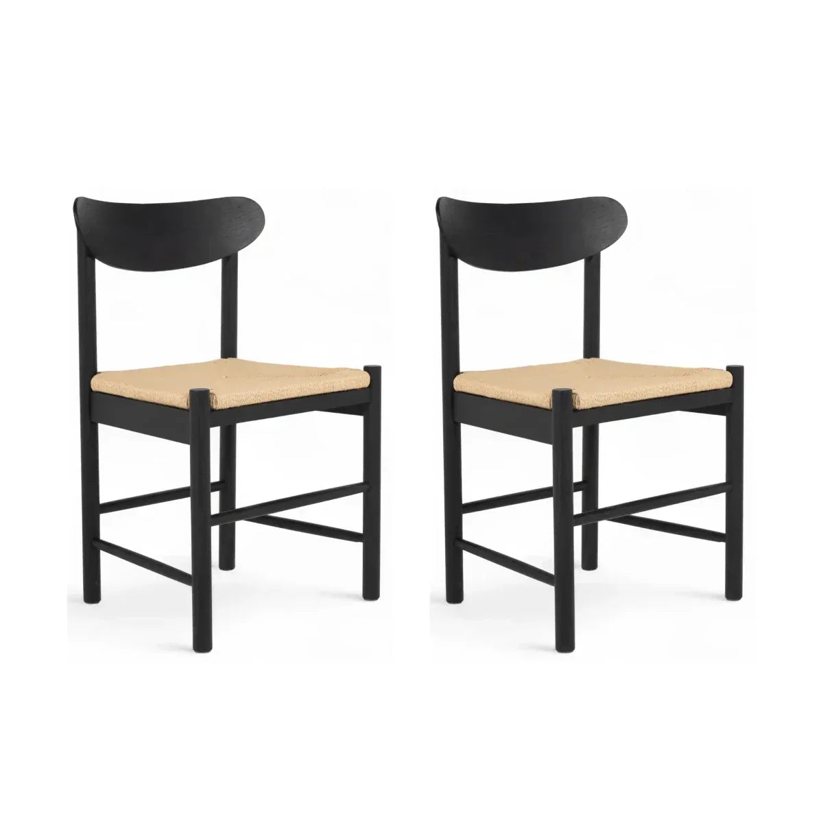 2er Set Esszimmerstühle Malou mit Geflechtsitz - Schwarz
