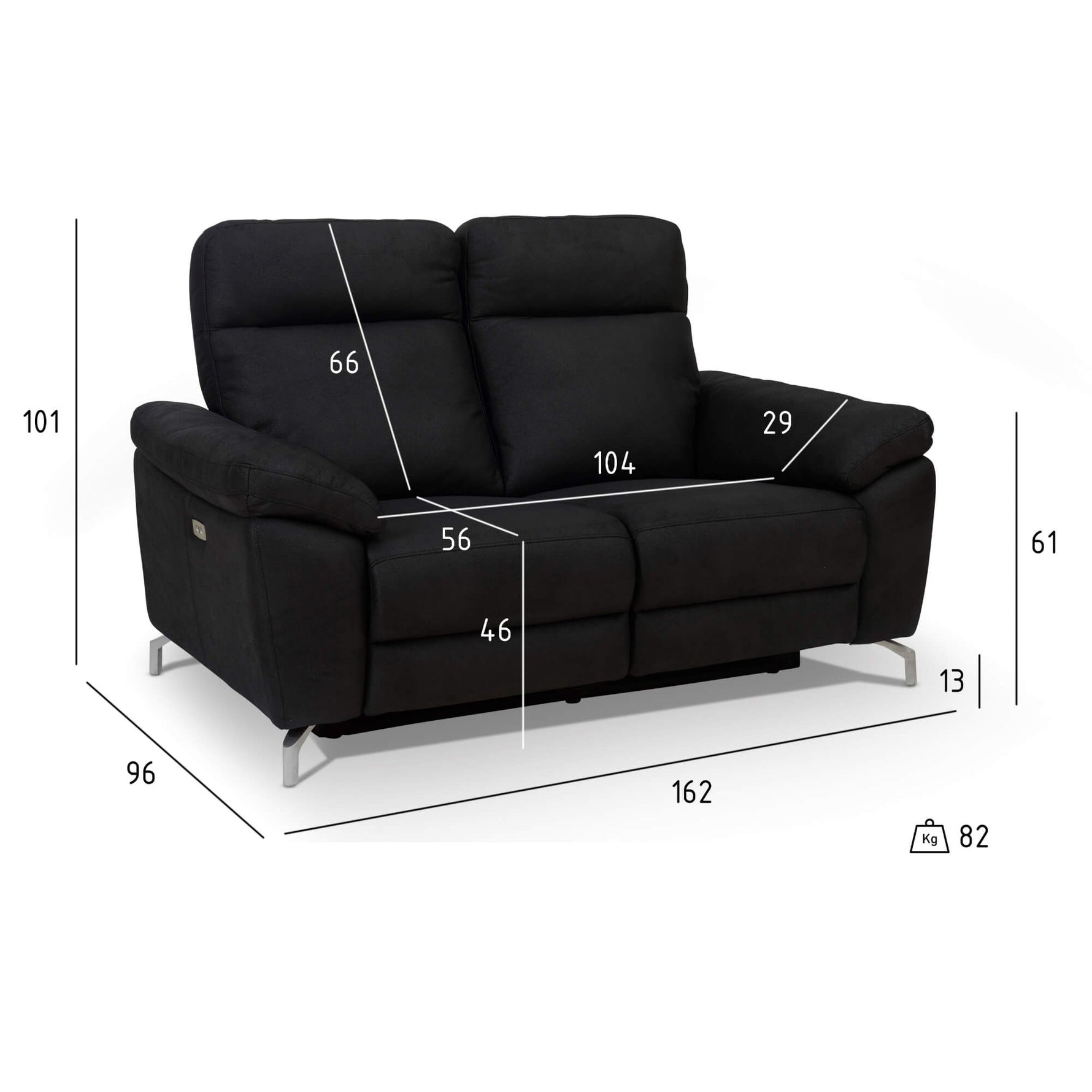 Couchgarnitur 3+2 - mit Elektrische Relaxfunktion, USB - Stoffbezug Schwarz