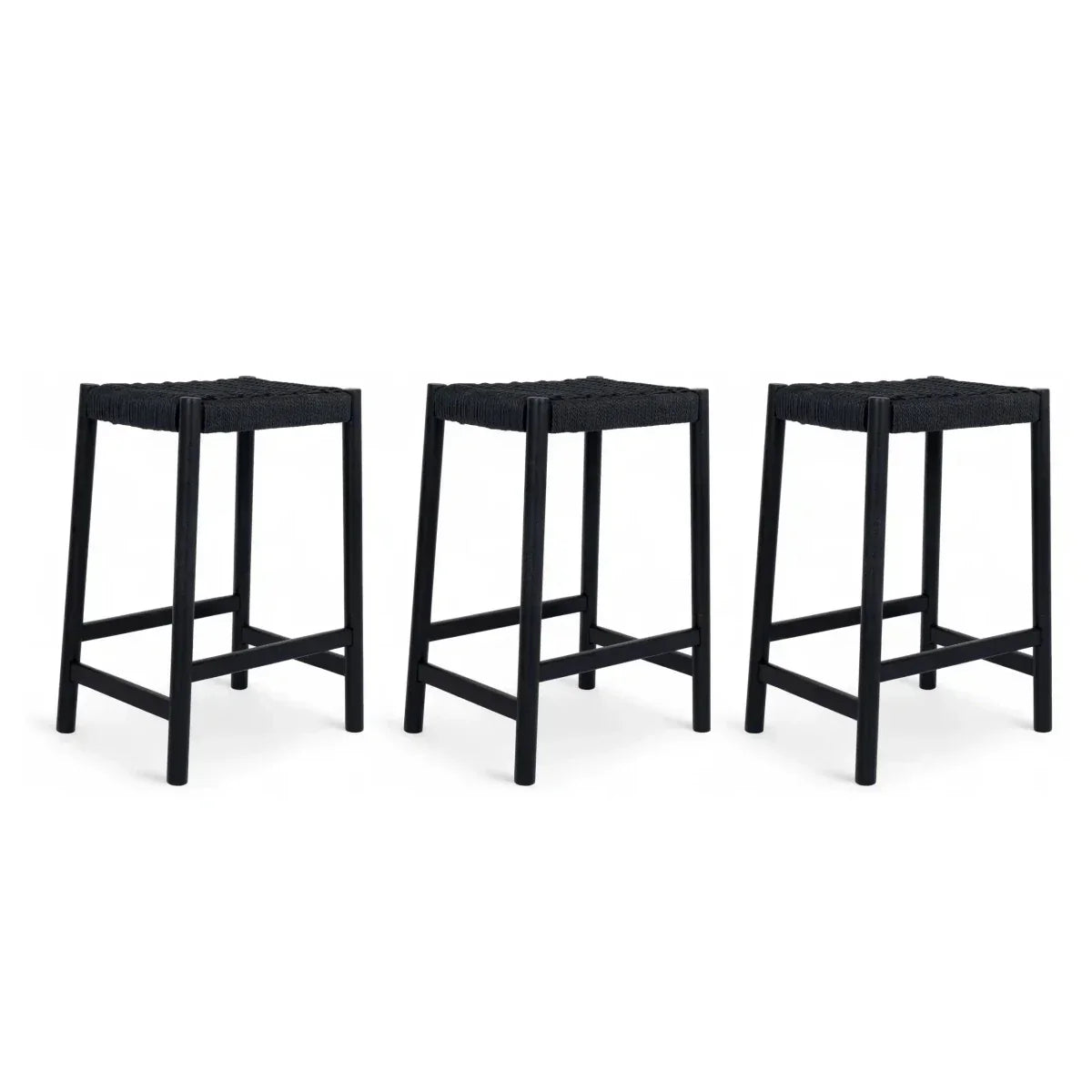 3er Set Barhocker Ida mit Geflechtsitz - Schwarz