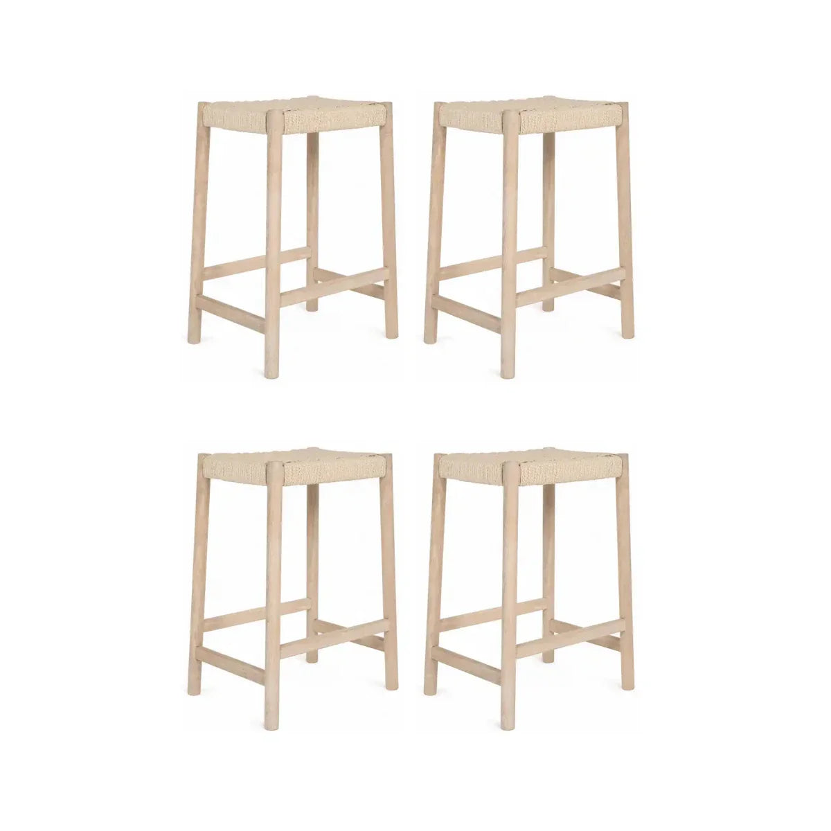 4er Set Barhocker Ida mit Geflechtsitz - Eiche bianco