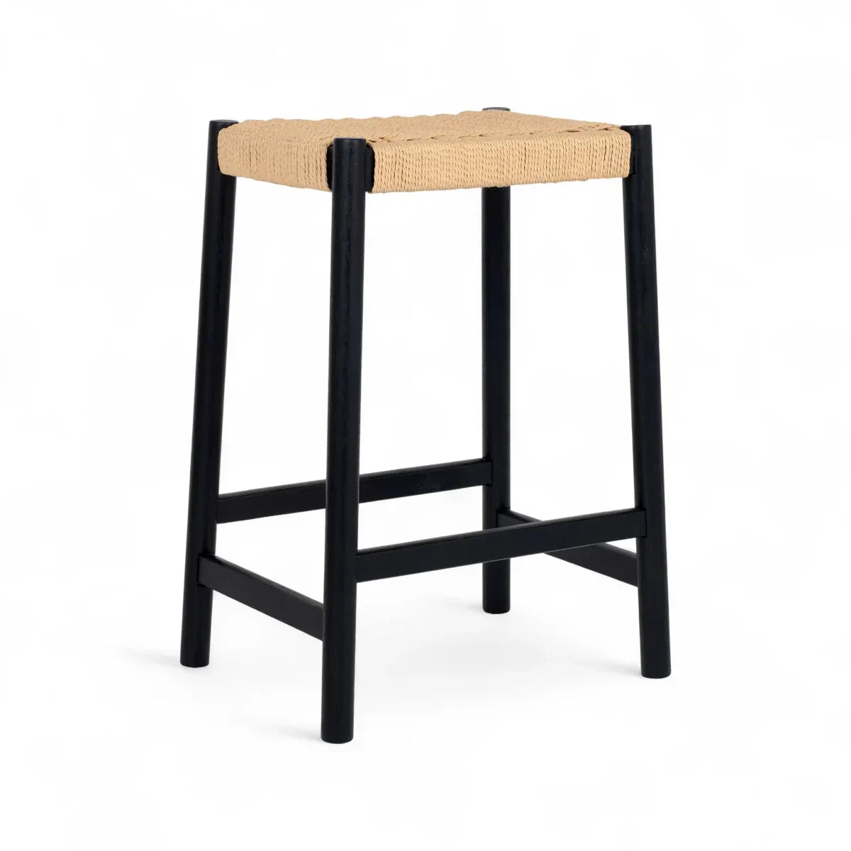 2er Set Barhocker Ida mit Geflechtsitz - Schwarz