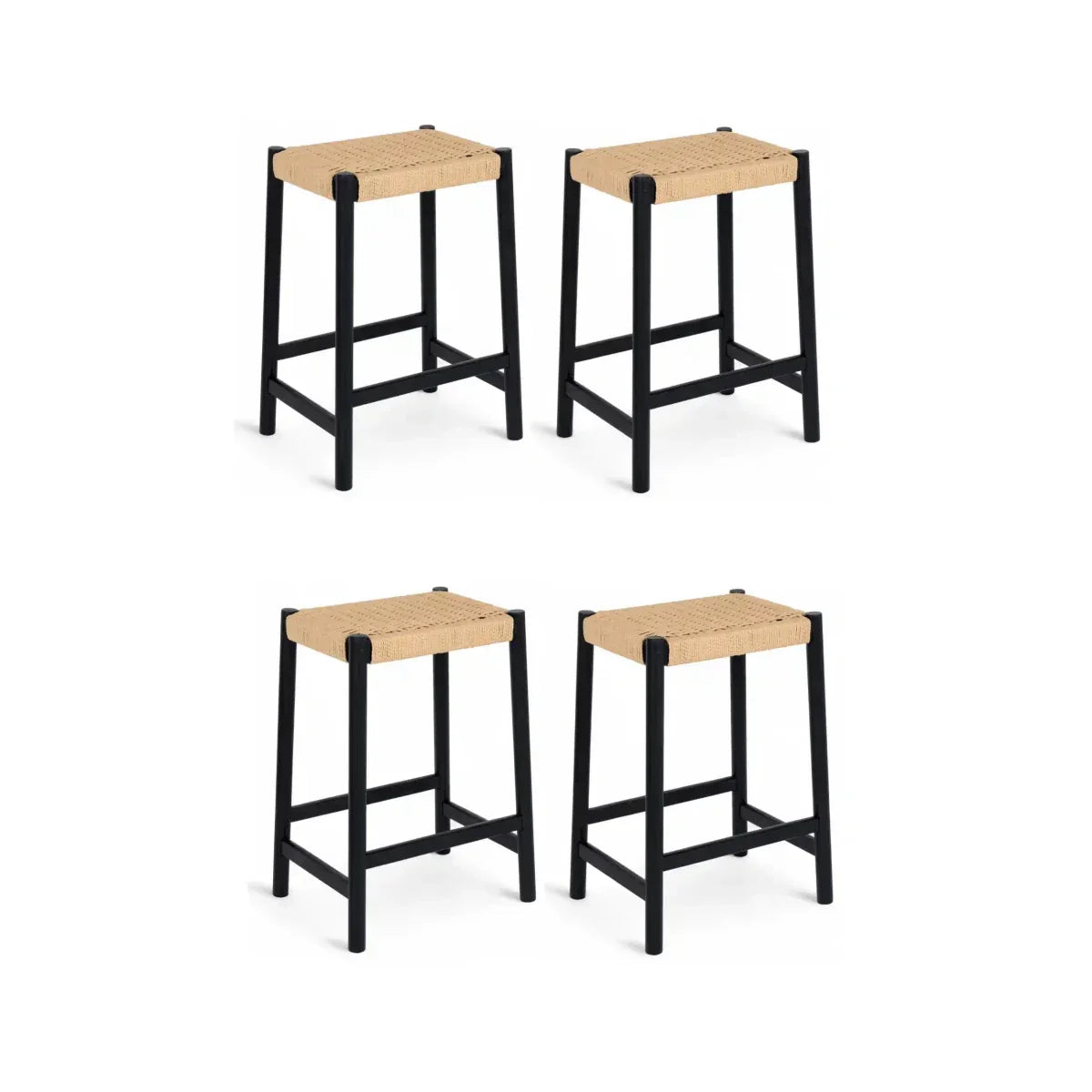 4er Set Barhocker Ida mit Geflechtsitz - Schwarz