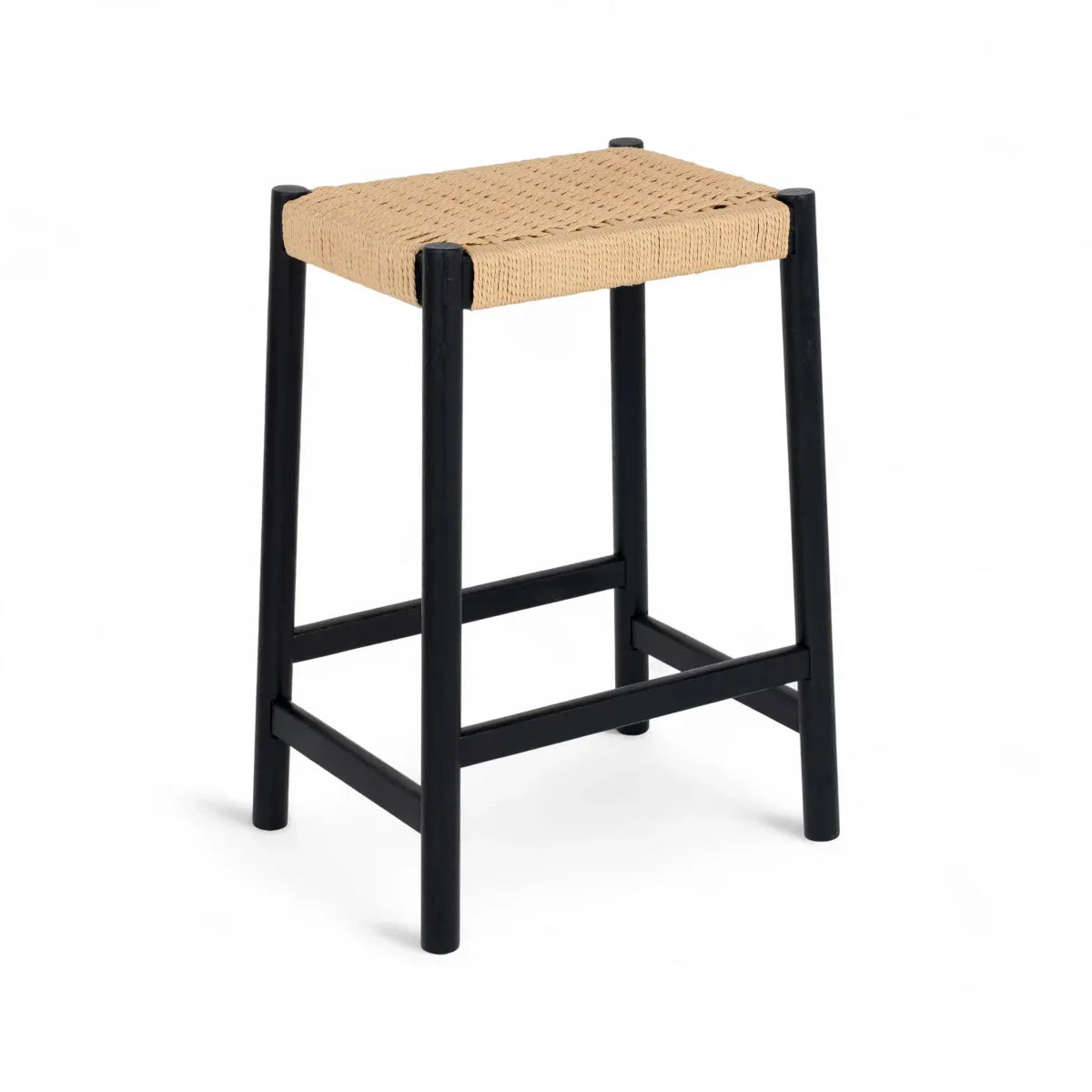Barhocker Ida mit Geflechtsitz - Schwarz/Beige