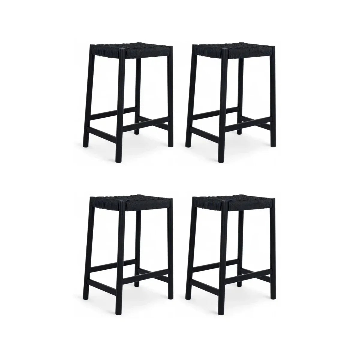 4er Set Barhocker Ida mit Geflechtsitz - Schwarz