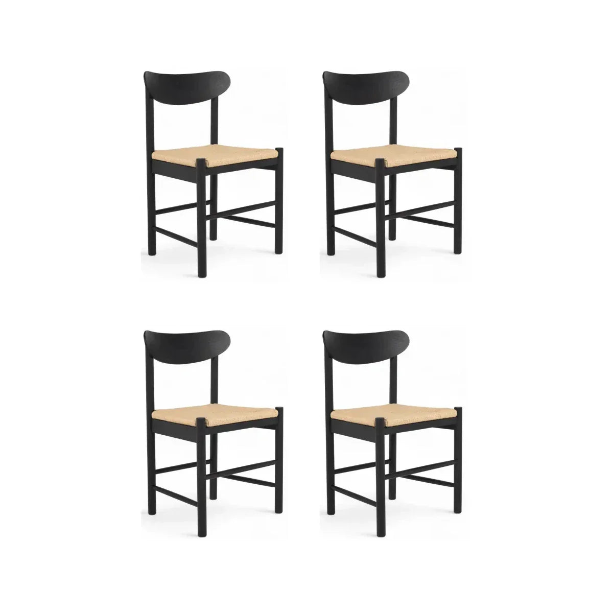 4er Set Esszimmerstühle Malou mit Geflechtsitz - Schwarz