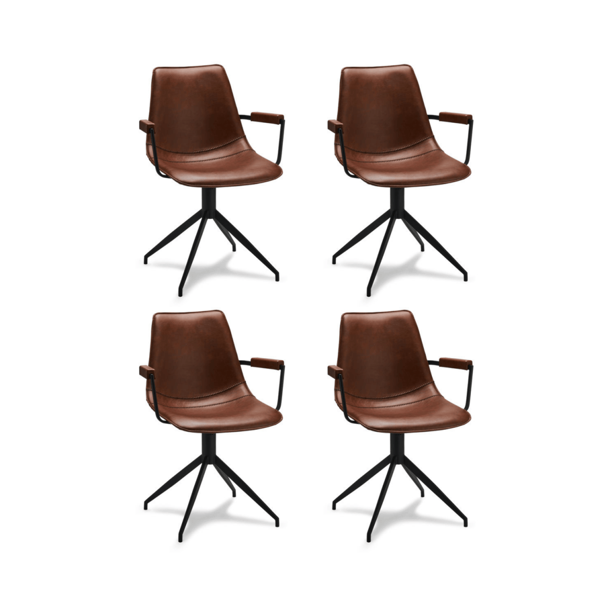 4er Set Esszimmerstühle mit Armlehne - Drehbar - Cognac Braun
