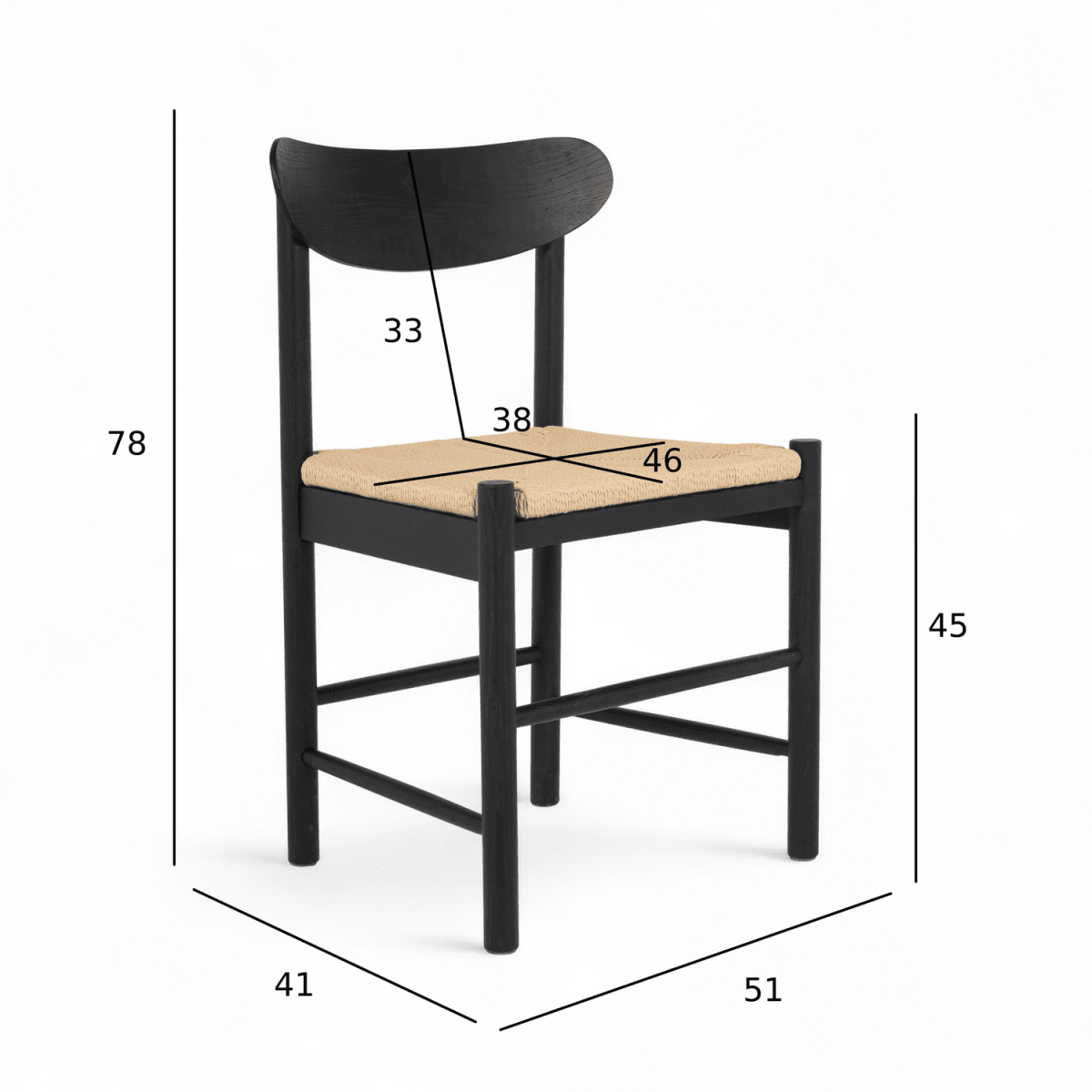 6er Set Esszimmerstühle Malou mit Geflechtsitz - Schwarz