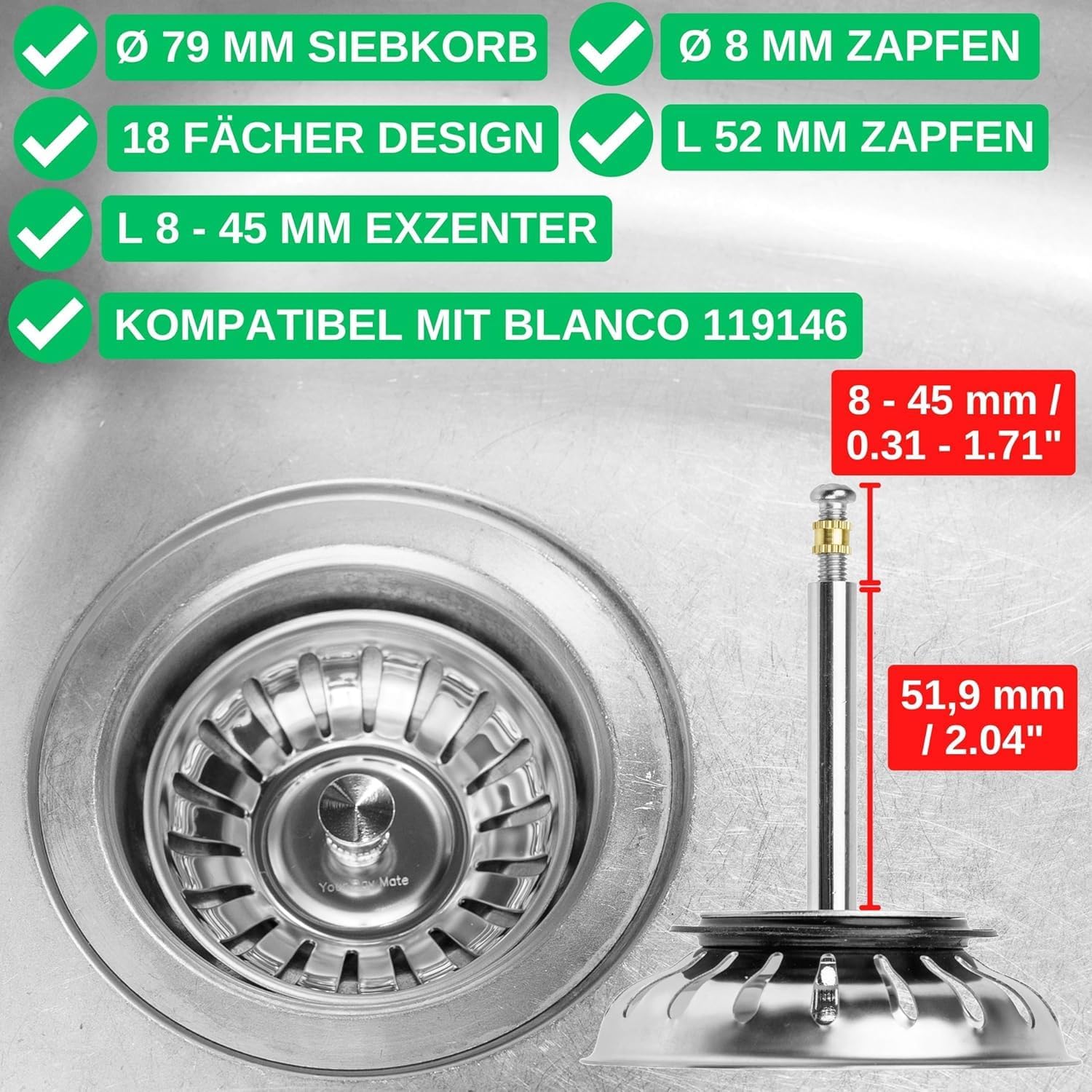 Blanco Siebkörbchen 18 Schlitze 3,5" Excenter 119146