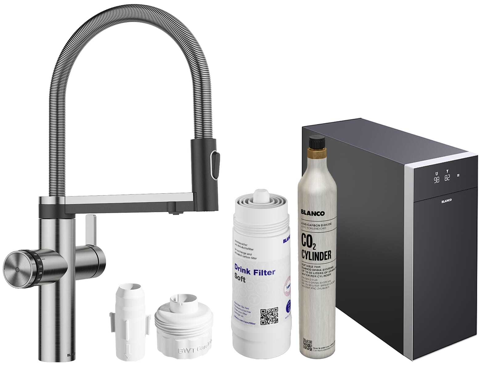 Blanco Set Trinkwasserarmatur Choice Icona Edelstahl gebürstet + Kühl- und Karbonisierungseinheit Choice.All