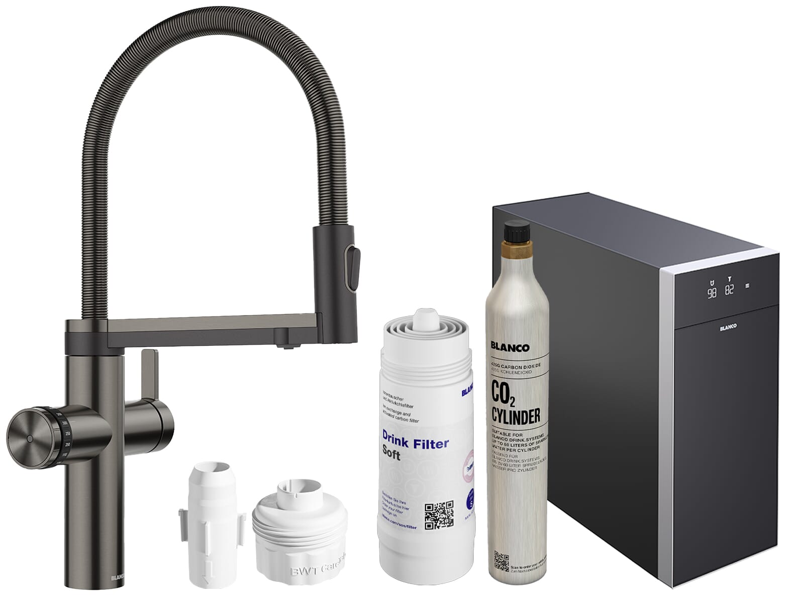 Blanco Set Trinkwasserarmatur Choice Icona Edelstahl gebürstet + Kühl- und Karbonisierungseinheit Choice.All