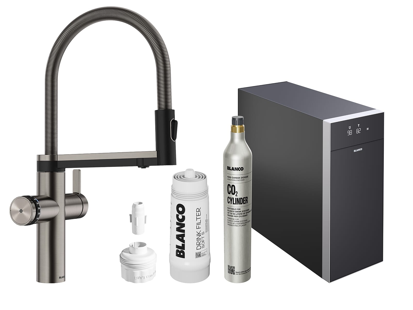 Blanco Set Trinkwasserarmatur Choice Icona Edelstahl gebürstet + Kühl- und Karbonisierungseinheit Choice.All