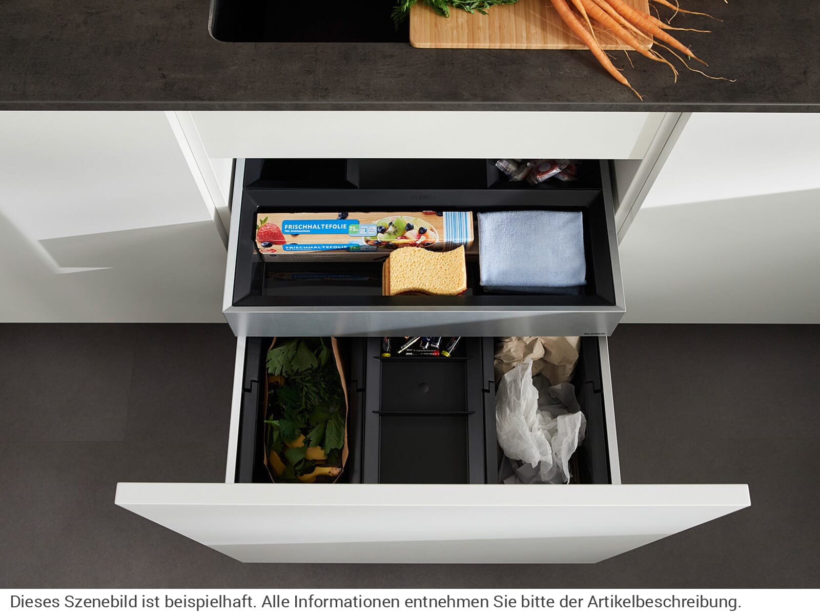 BLANCO Einbaumülleimer Select II 60/3 Orga, 526209, ab 60cm Schrankbreite, Kunststoff, 3x 15 Liter