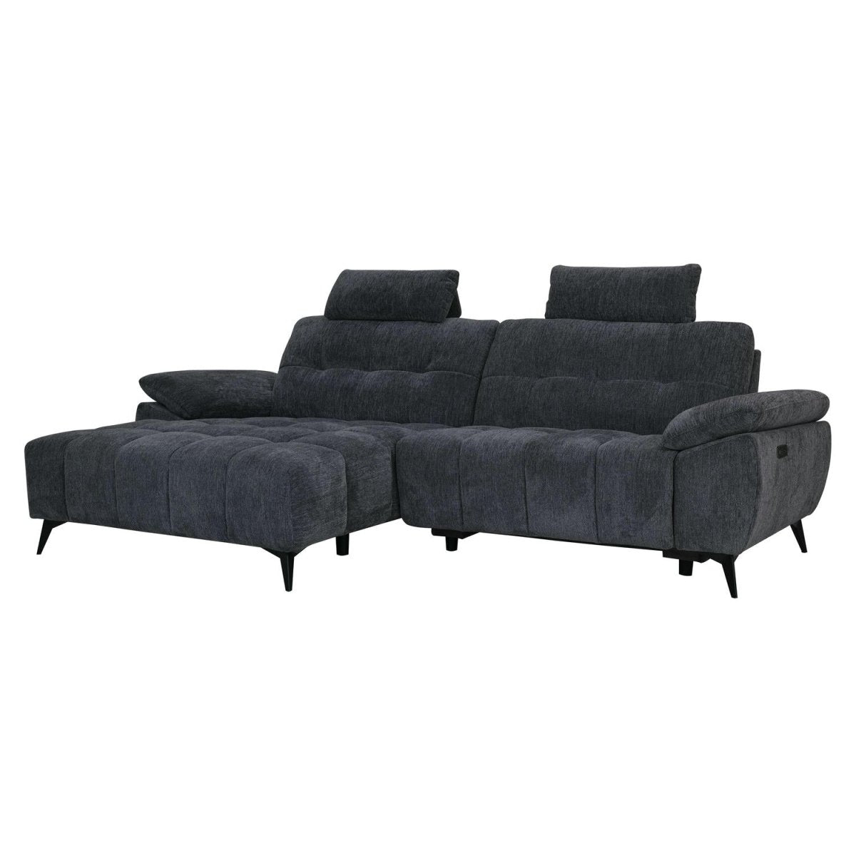L-Form Ecksofa Links - mit Elektrische Relaxfunktion, USB - Stoffbezug Grau