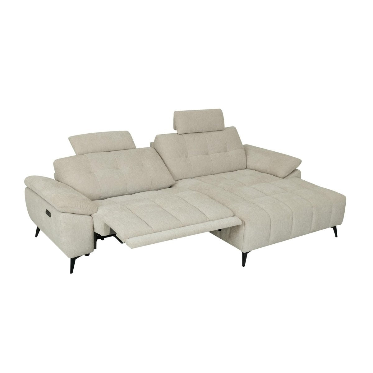 L-Form Ecksofa Rechts - mit Elektrische Relaxfunktion, USB - Stoffbezug Creme Beige