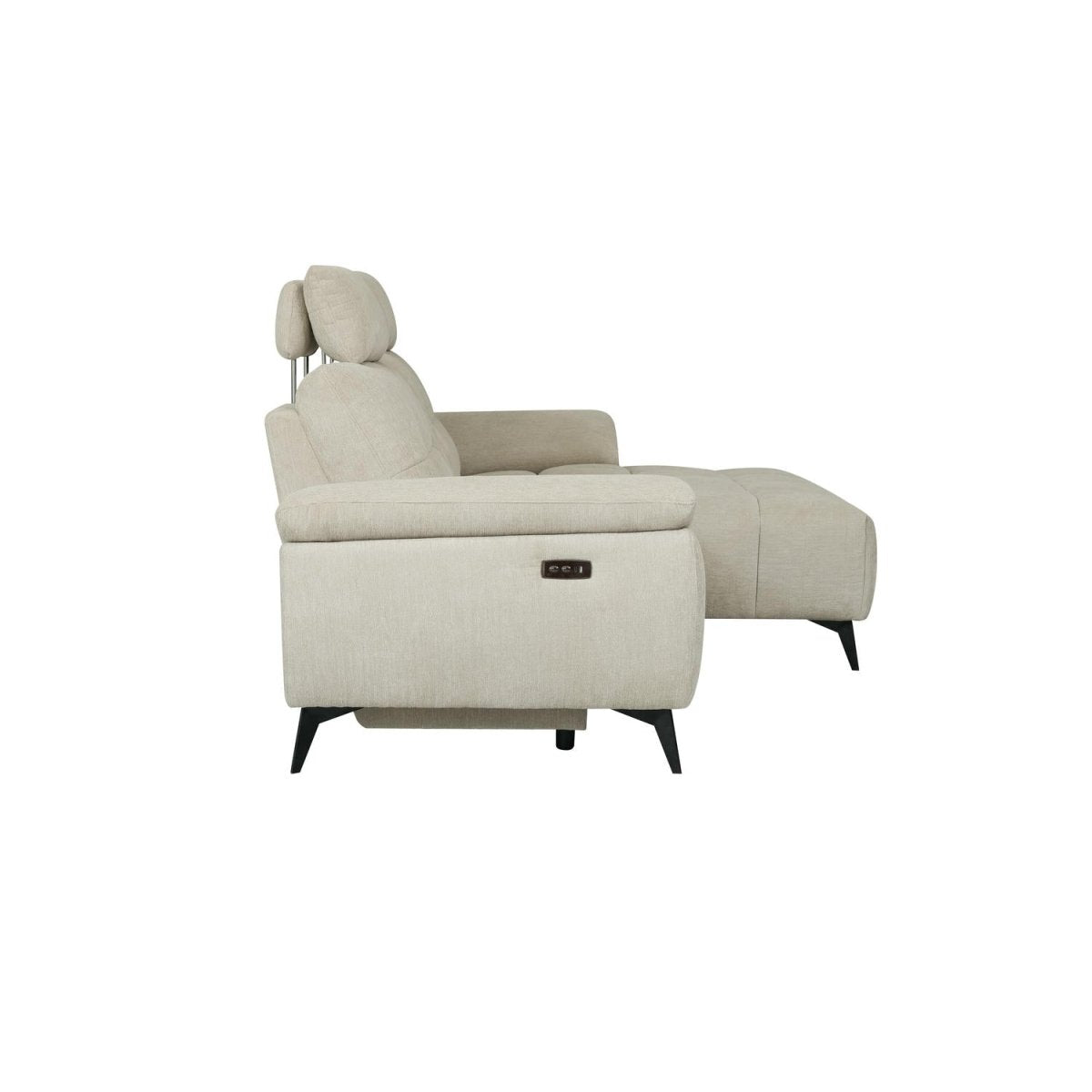 L-Form Ecksofa Rechts - mit Elektrische Relaxfunktion, USB - Stoffbezug Creme Beige