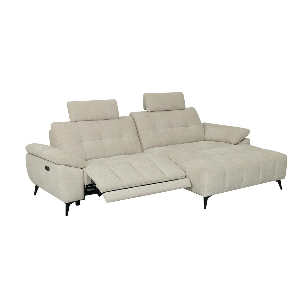 L-Form Ecksofa Rechts - mit Elektrische Relaxfunktion, USB - Stoffbezug Creme Beige