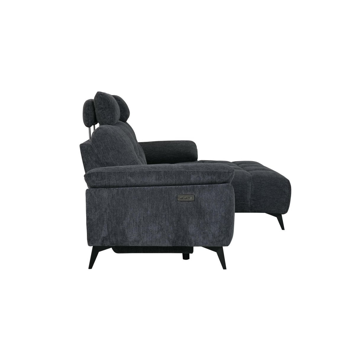 L-Form Ecksofa Rechts - mit Elektrische Relaxfunktion, USB - Stoffbezug Grau