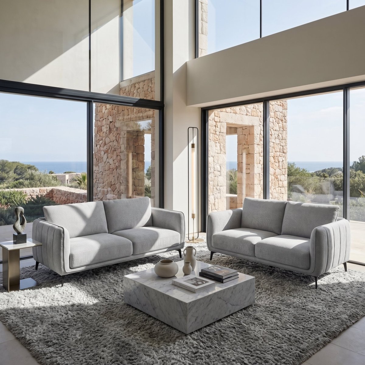 Couchgarnitur 3+2 Sofa - Stoffbezug Grau