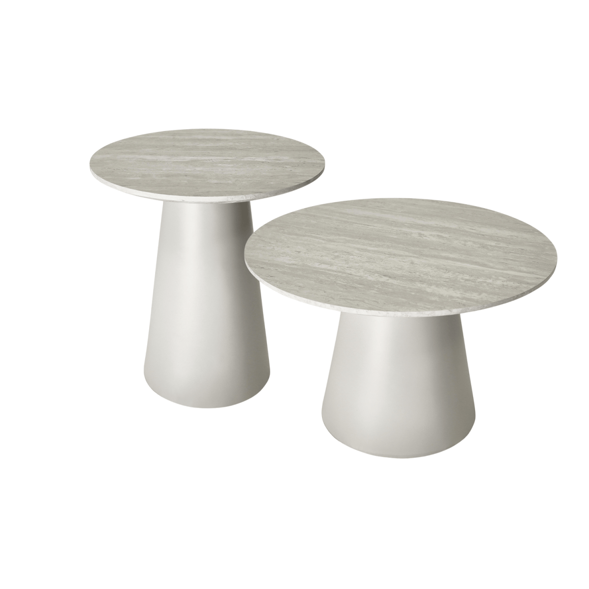 Couchtisch 2er Set ø45/60 cm - Travertine-Optik Grau