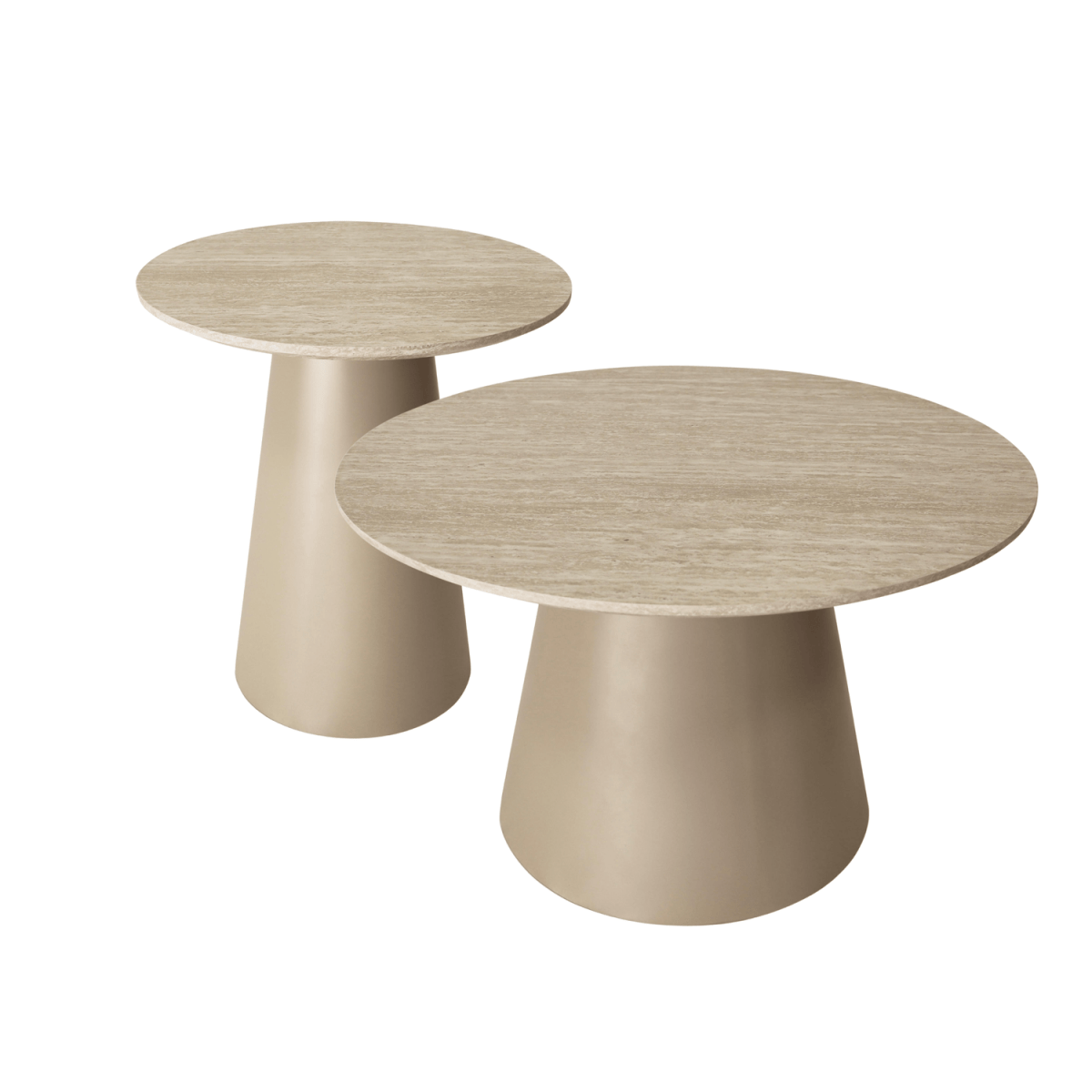 Couchtisch 2er Set ø45/80 cm - Travertine-Optik Beige