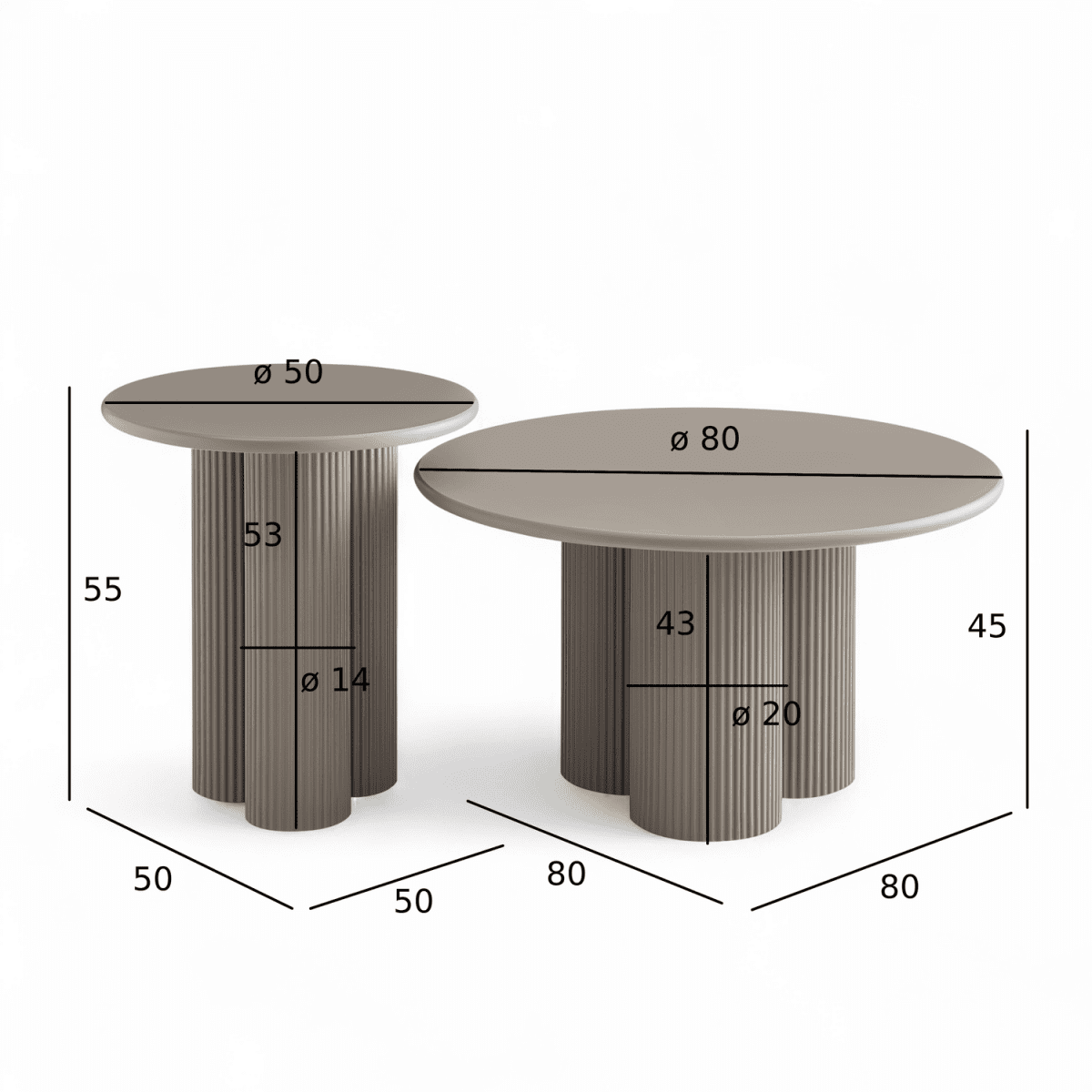 Couchtisch 2er Set ø50/80 cm - Taupe