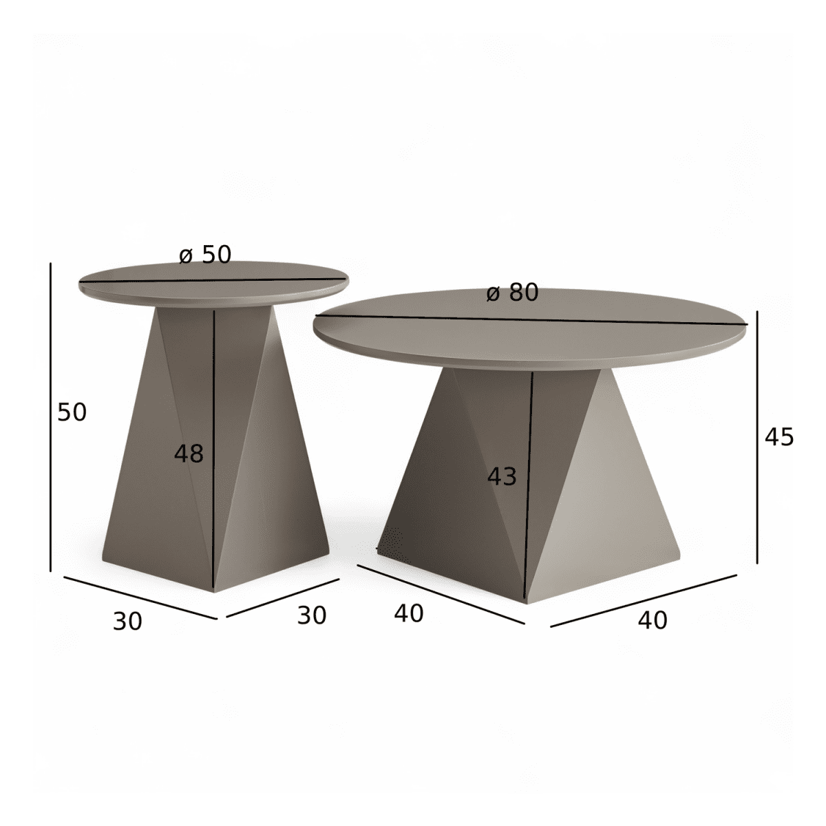 Couchtisch 2er Set ø50/80 cm - Taupe