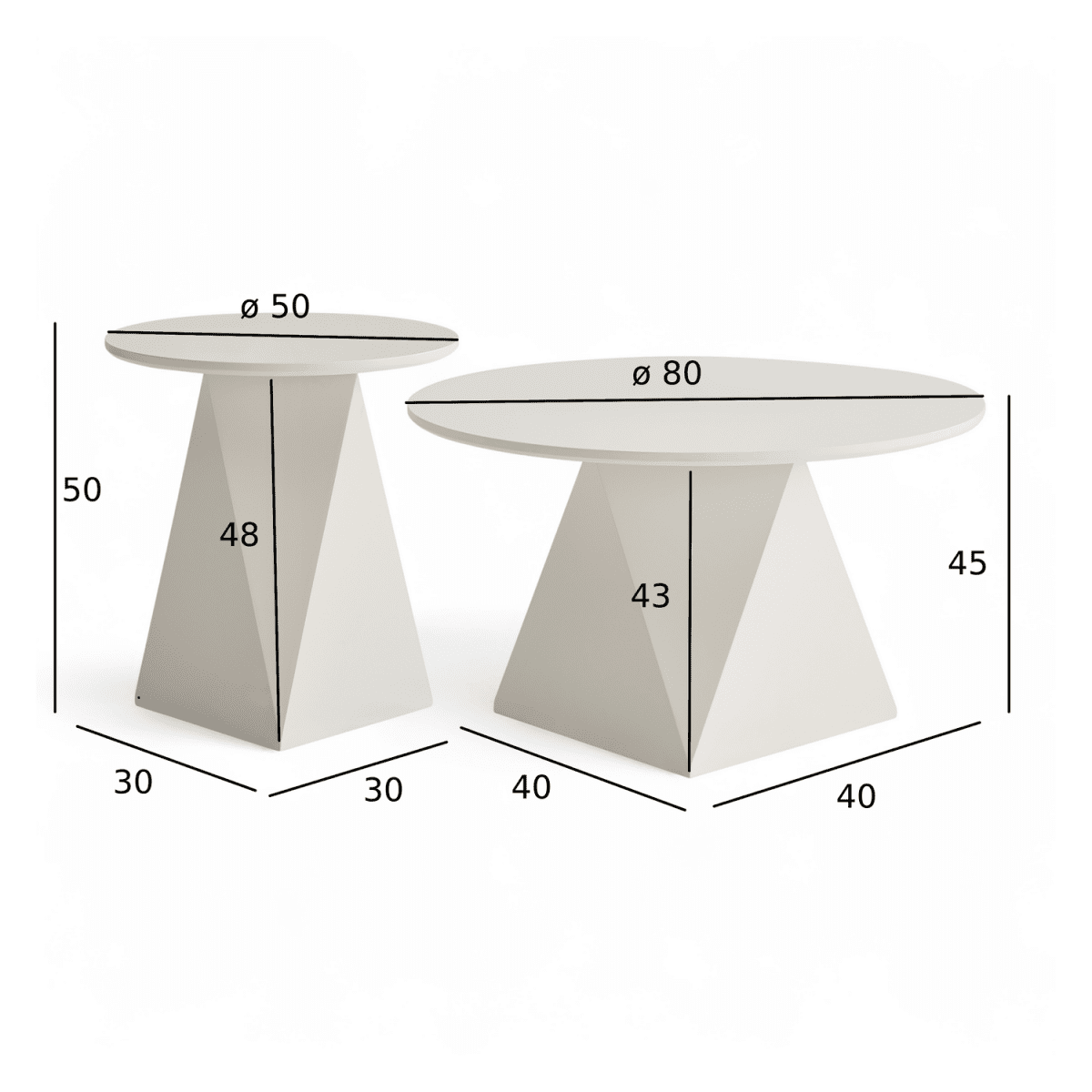 Couchtisch 2er Set ø50/80 cm - Weiß