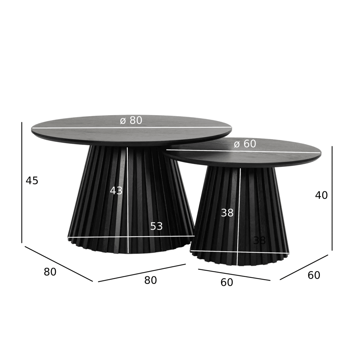 Couchtisch 2er Set ø60/80 cm - Eiche Schwarz