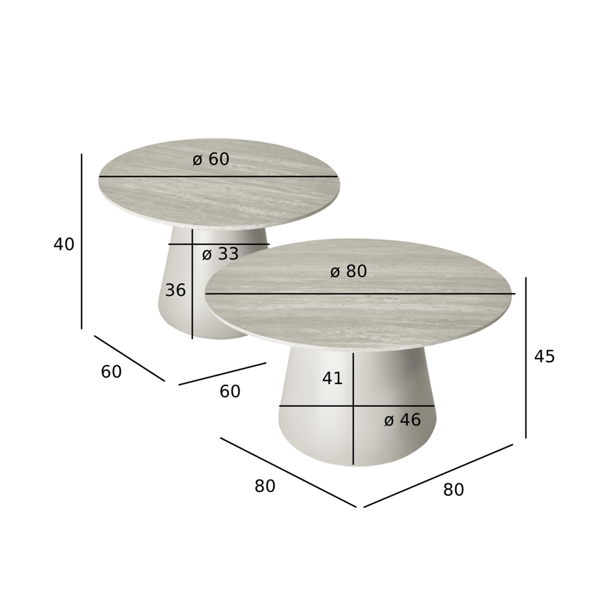 Couchtisch 2er Set ø60/80 cm - Travertine-Optik Grau