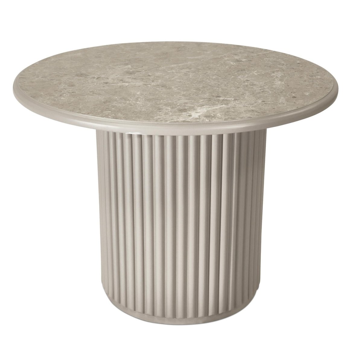 Couchtisch Rund ø60 cm - Marmoroptik & Lamellenoptik Beige