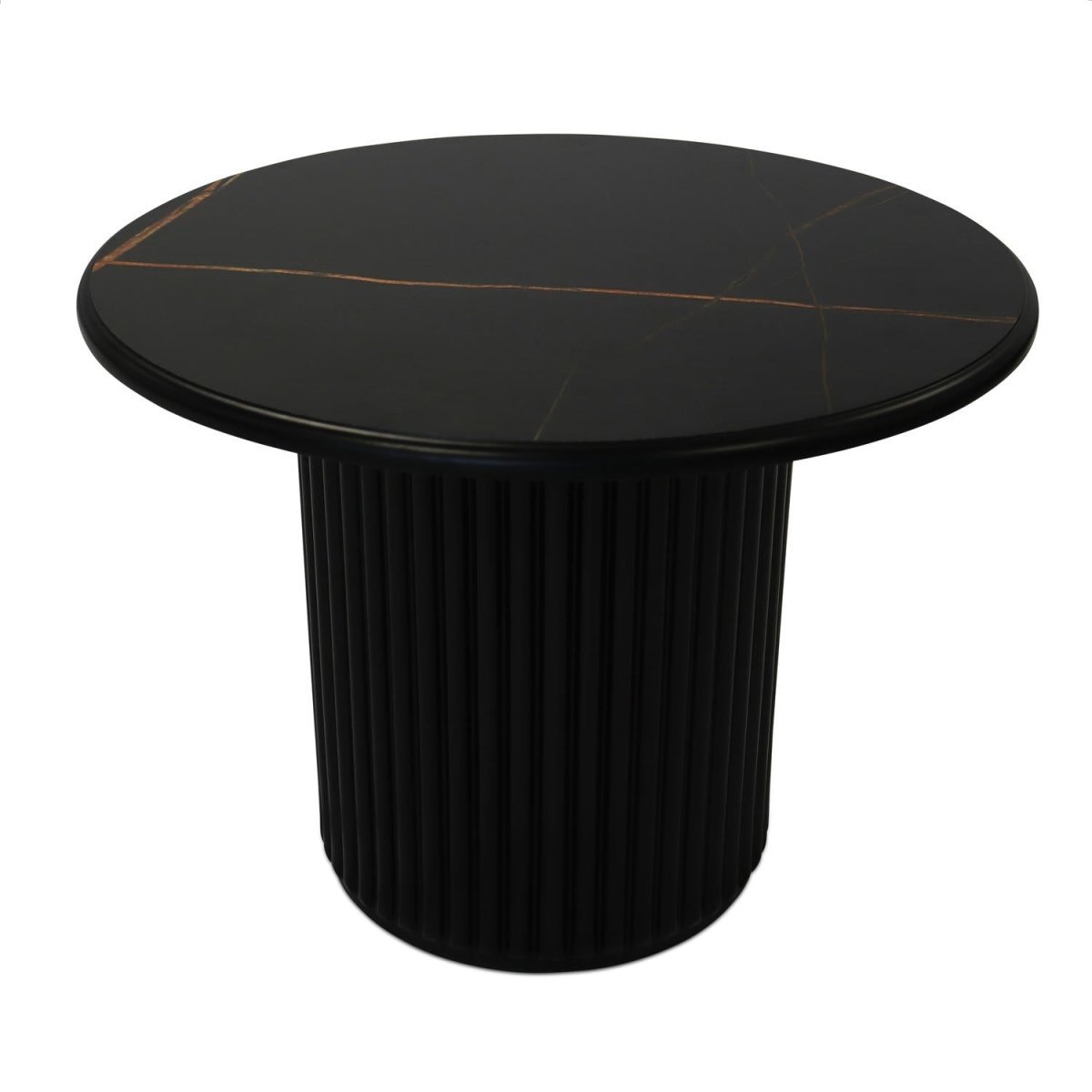 Couchtisch Rund ø60 cm - Marmoroptik & Lamellenoptik Schwarz