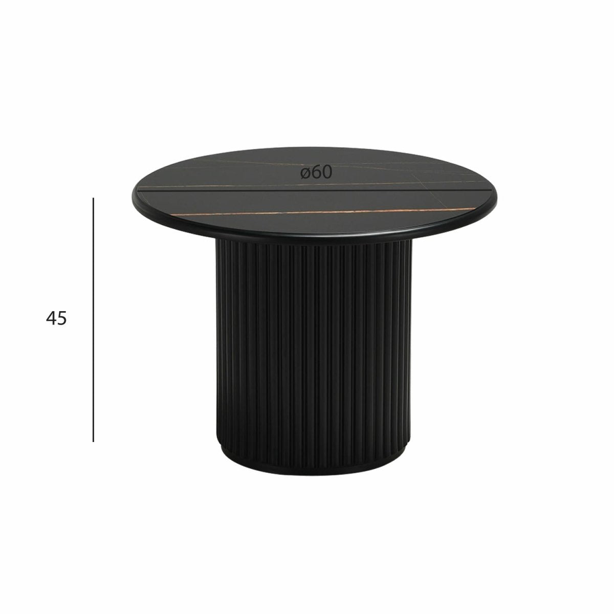 Couchtisch Rund ø60 cm - Marmoroptik & Lamellenoptik Schwarz