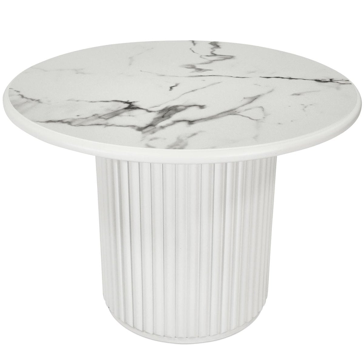 Couchtisch Rund ø60 cm - Marmoroptik & Lamellenoptik Weiß