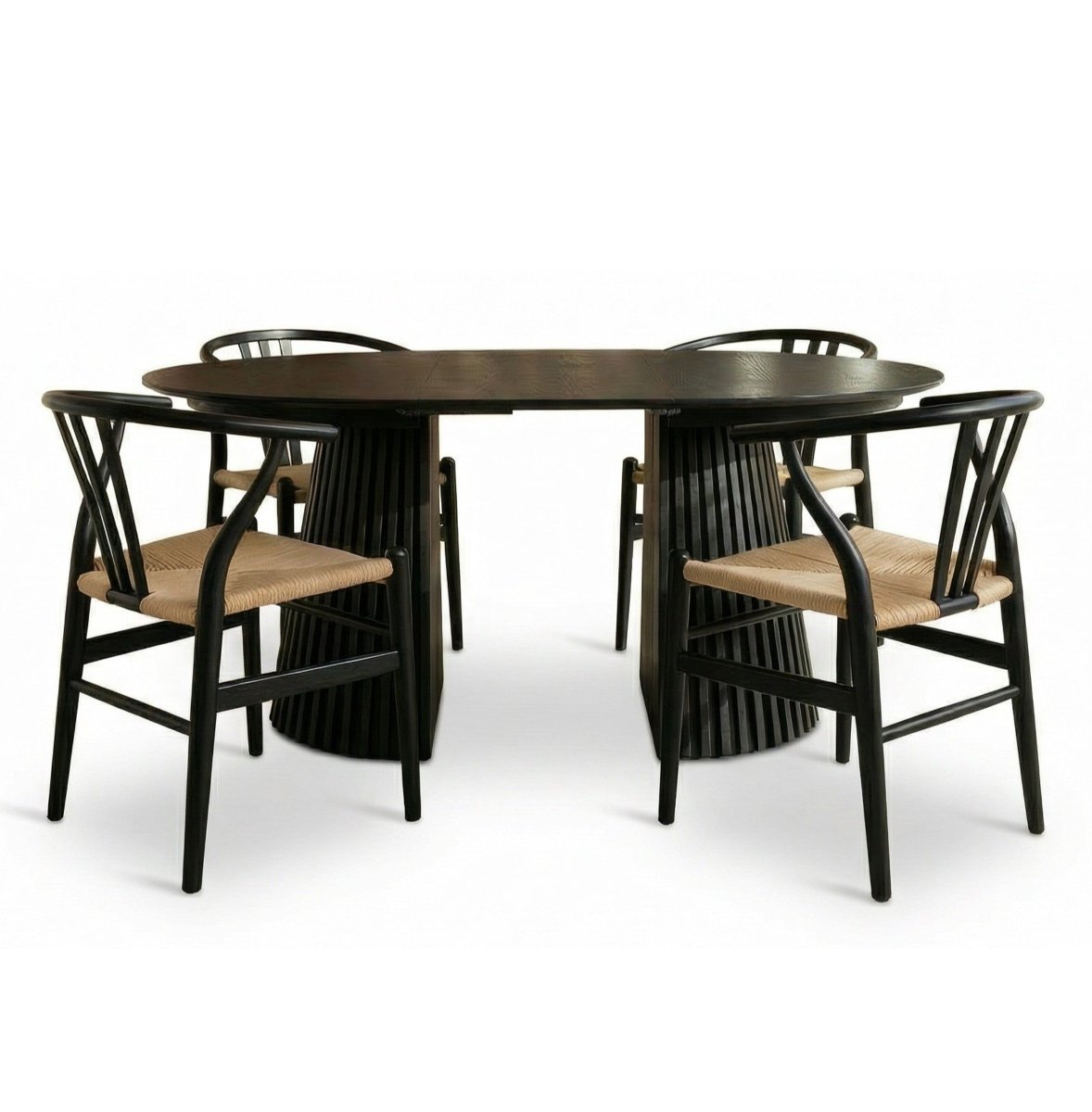 Essgruppe mit 4 Stühle und Esstisch - ø120 cm - Ausziehbar bis 220 cm Schwarz