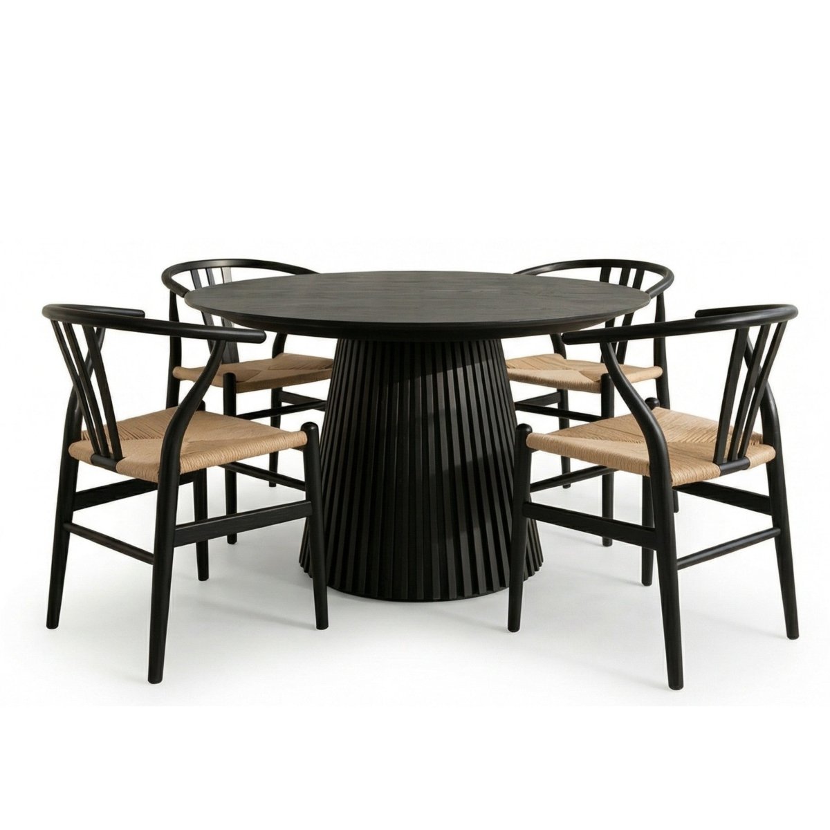 Essgruppe mit 4 Stühle und Esstisch - ø120 cm - Ausziehbar bis 220 cm Schwarz