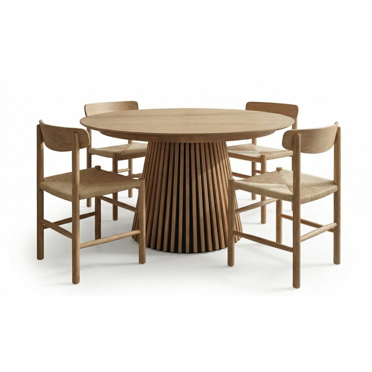 Essgruppe mit 4 Stühle und Esstisch - ø120 cm - Ausziehbar bis 220 cm Wildeiche