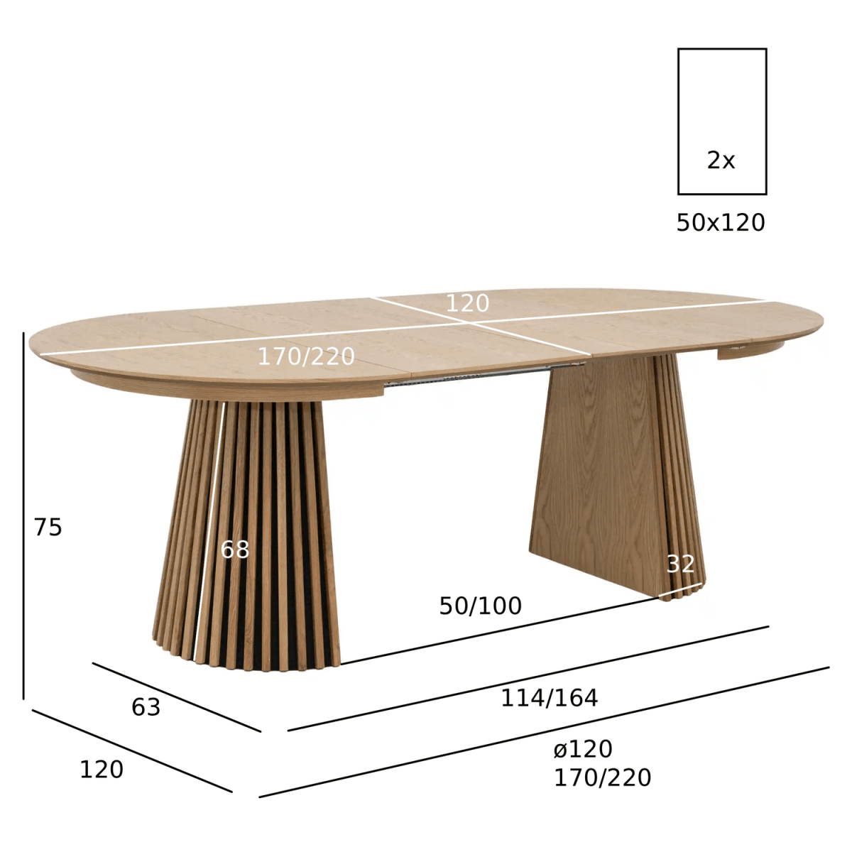 Essgruppe mit 4 Stühle und Esstisch - ø120 cm - Ausziehbar bis 220 cm Wildeiche