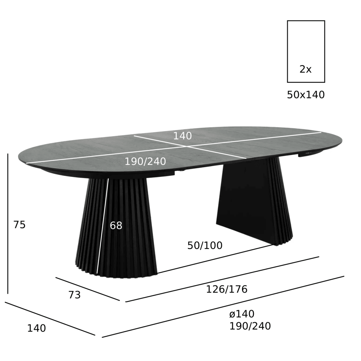 Essgruppe mit 4 Stühle und Esstisch - ø140 cm - Ausziehbar bis 240 cm Schwarz