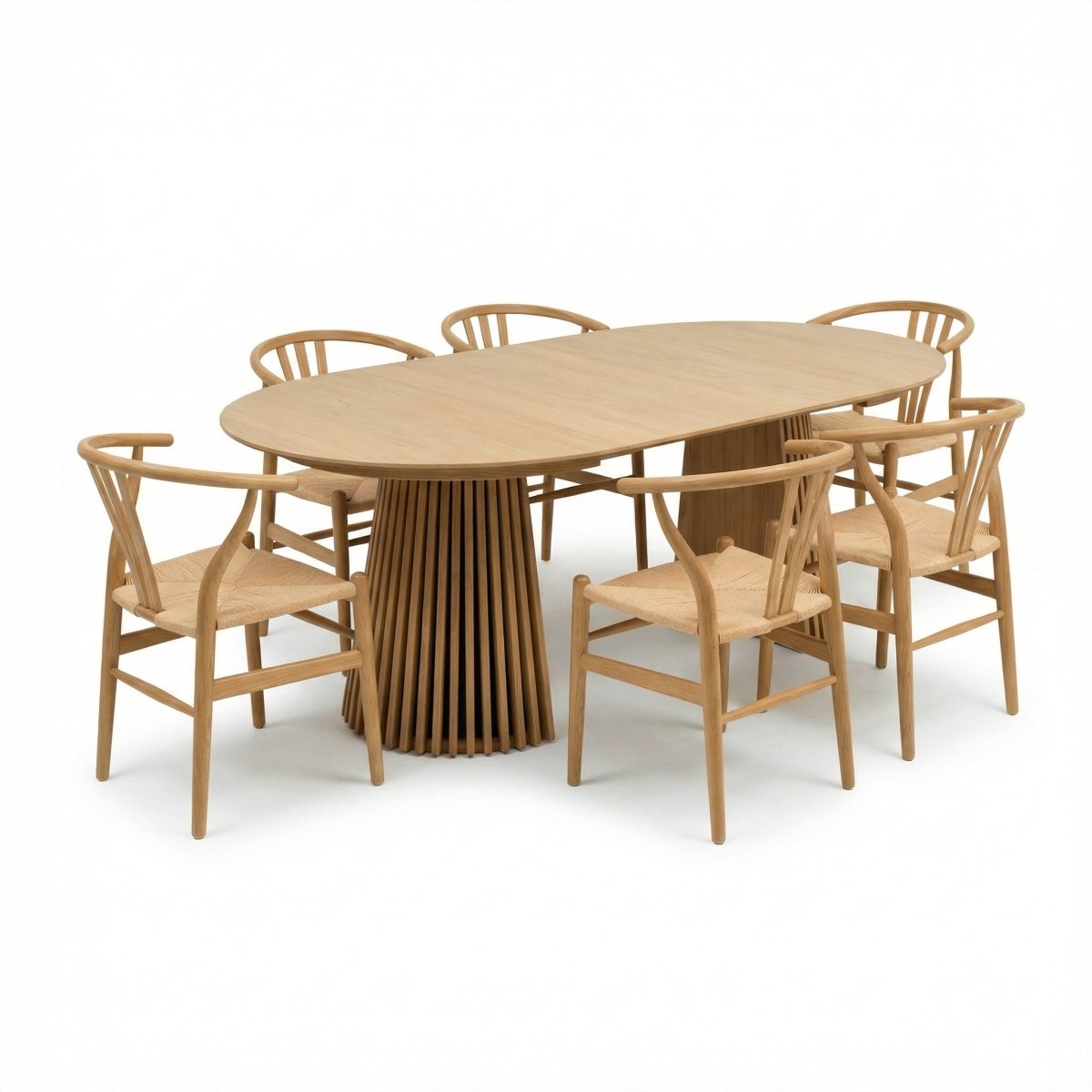 Essgruppe mit 6 Stühle und Esstisch - ø120 cm - Ausziehbar bis 220 cm Wildeiche