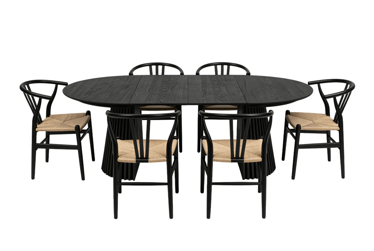 Essgruppe mit 6 Stühle und Esstisch - ø140 cm - Ausziehbar bis 240 cm Schwarz