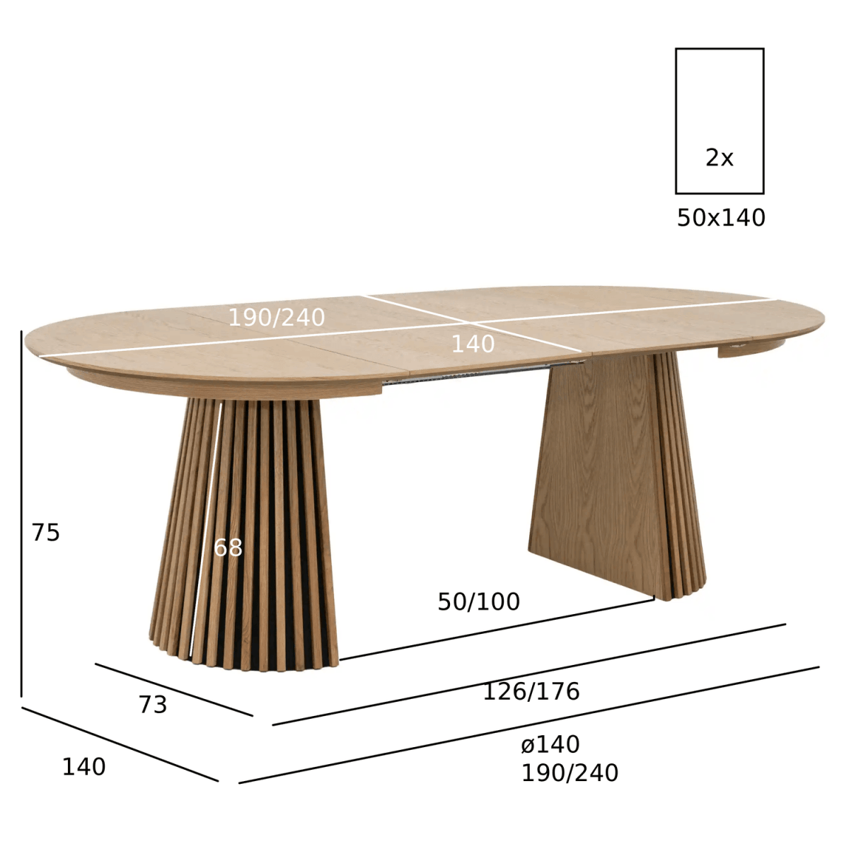 Essgruppe mit 6 Stühle und Esstisch - ø140 cm - Ausziehbar bis 240 cm Wildeiche