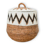 Wäschekorb mit Deckel – Boho-Wäschekorb rund – großer Boho-Korb – geflochtener Korb mit Baumwollmuster PALEM (3 Größen Ø33/43/55 cm)