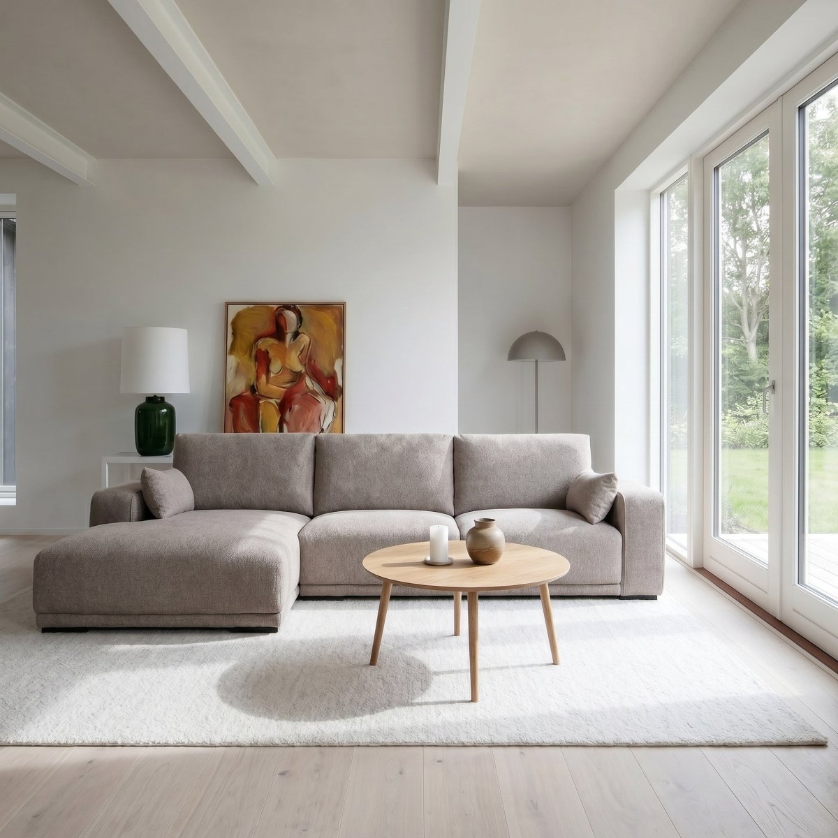 L-Form Ecksofa Links - Stoffbezug Beige