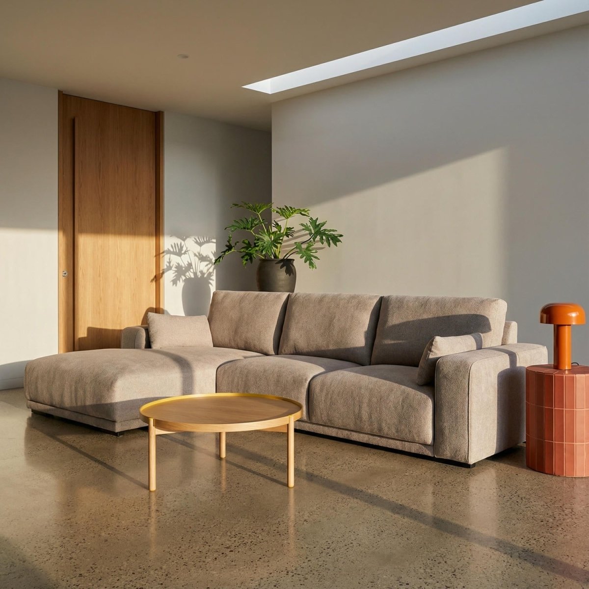 L-Form Ecksofa Links - Stoffbezug Beige