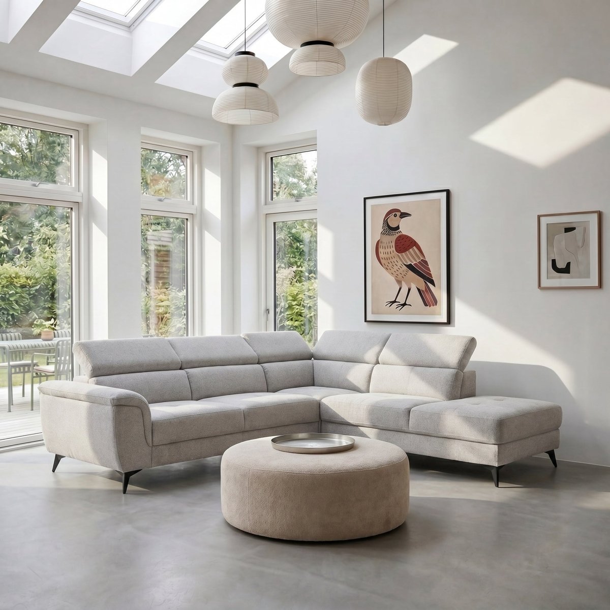 L-Form Ecksofa Rechts - Stoffbezug Grau