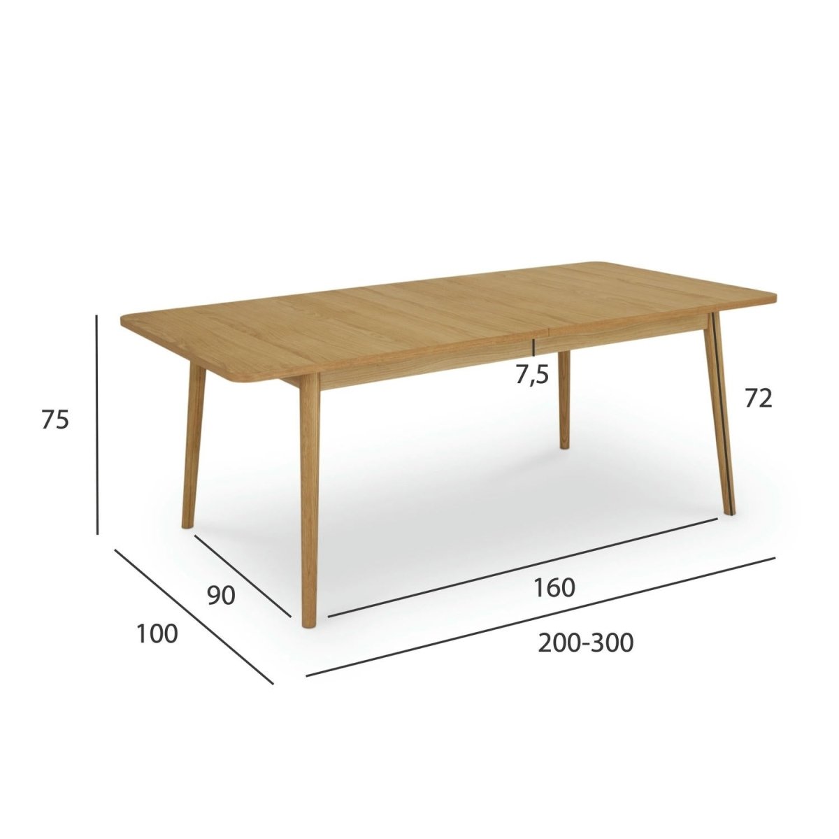 Rechteckiger Esstisch 200x100 cm - Ausziehbar bis 300 cm - Wildeiche