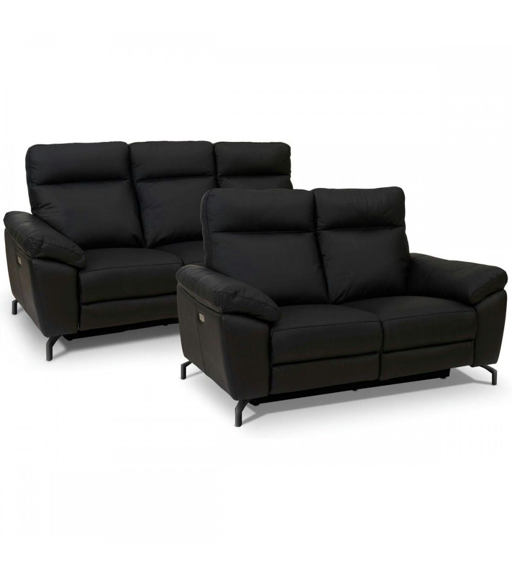2-Sitzer Sofa - mit Elektrische Relaxfunktion, USB - Echtleder Schwarz