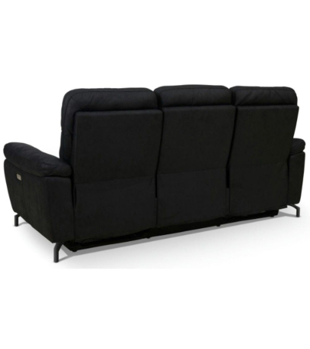 3-Sitzer Sofa - mit Elektrische Relaxfunktion, USB - Stoffbezug Schwarz